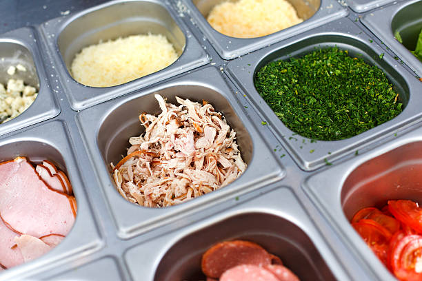 Sandwich bar salads choice in metal containers
