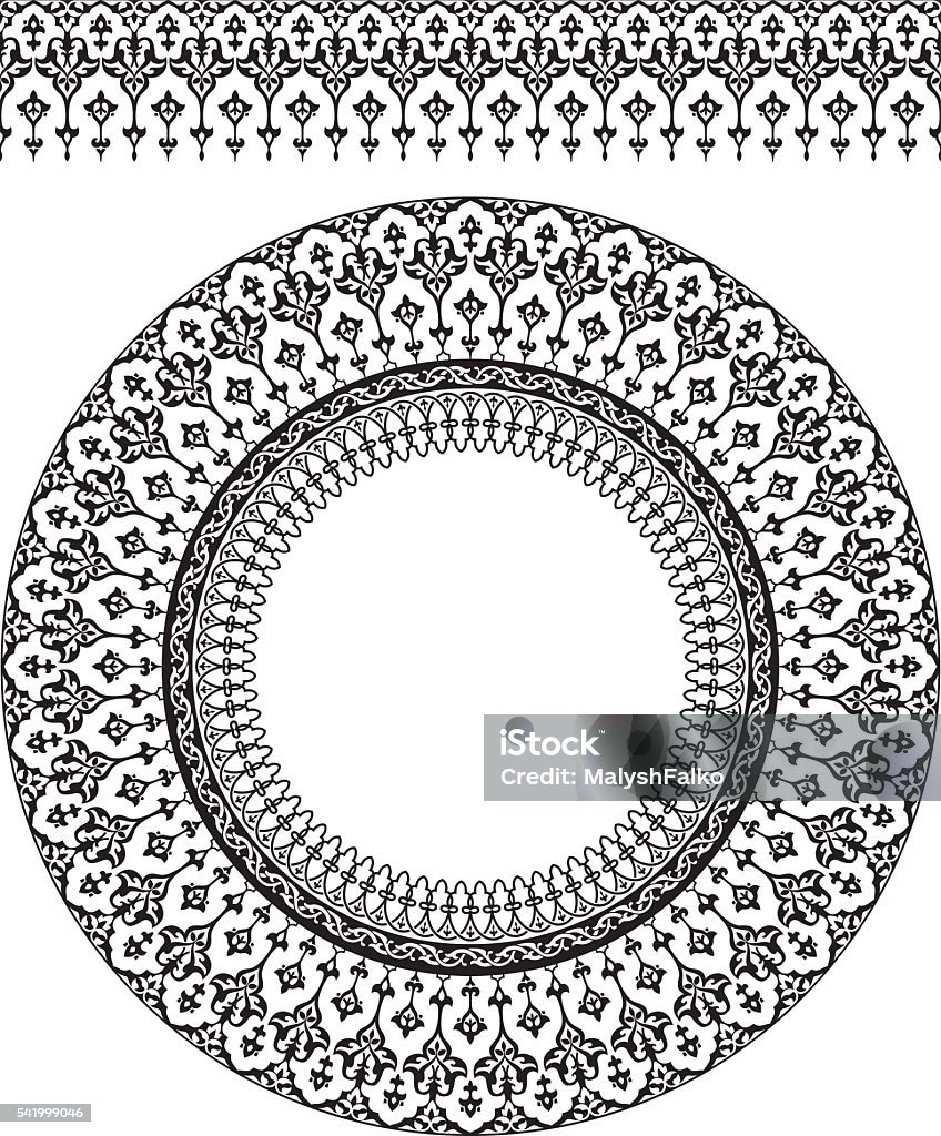 arabesque Vector illustration of arabic circle and border ornament. Stencil for decor. Abstract stock vector