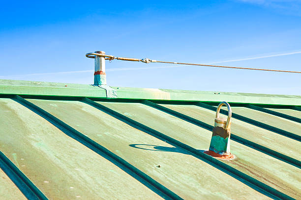 Fall protection steel cable on copper roof