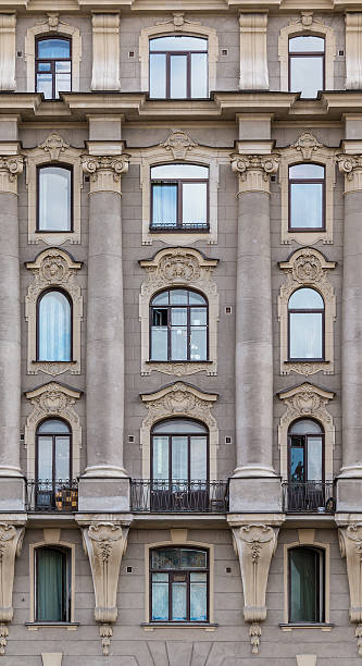 istock Windows and balcony on facade of apartment building 542003332