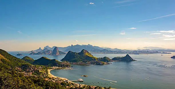 View of Guanabara Bay, Sugar Loaf and hills of Rio de Janeiro from the City Park in Niteroi