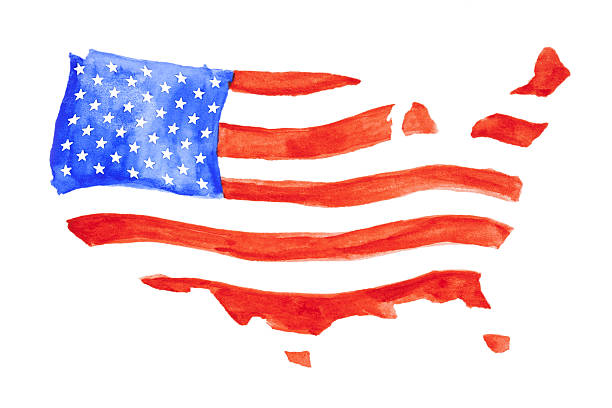 ilustraciones, imágenes clip art, dibujos animados e iconos de stock de bandera estados unidos país pintura de acuarela - mapa de los estados unidos y la bandera estadounidense