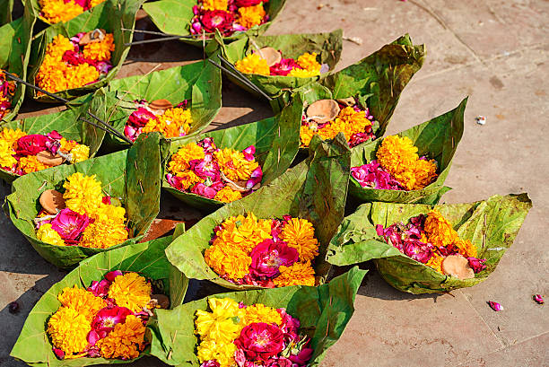 istock Puja flowers for aarti ritual, India 542006536