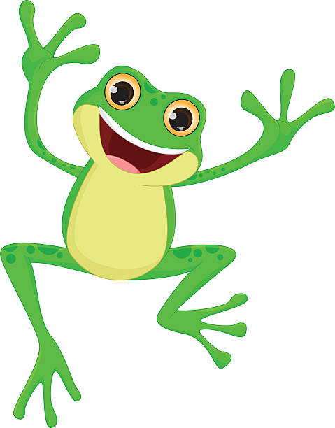 glücklich karikatur frosch springen - bullfrog frog amphibian wildlife stock-grafiken, -clipart, -cartoons und -symbole