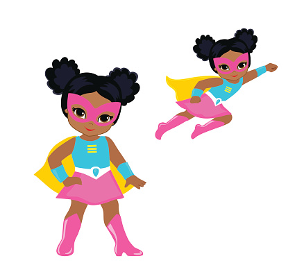 Cute superhero girl vector clip art set.