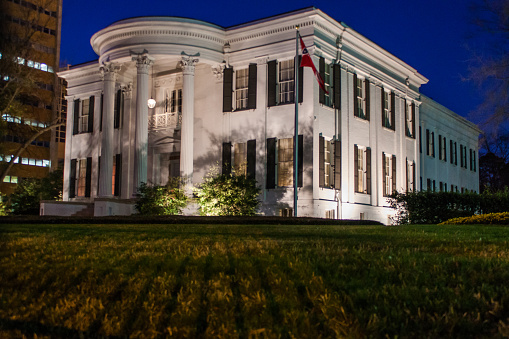 The Governor's Mansion in the Mississippi State Capitol, Jackson, Mississippi in the winter 2009 at dusk.