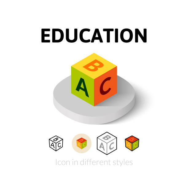 ilustrações, clipart, desenhos animados e ícones de ícone da educação em estilo diferente - alphabetical order block alphabet letter