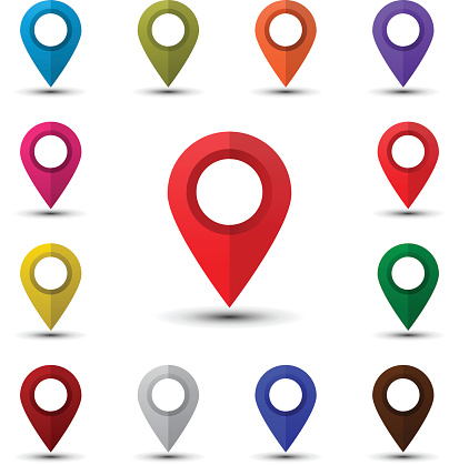 Map pointers set isolated on a white background. Colorful map markers. Flat style vector illustration