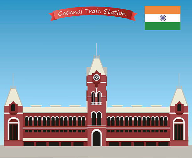 Chennai Central railway station Vector Chennai Central railway station india train stock illustrations
