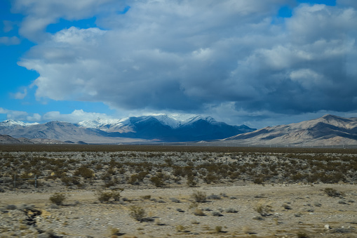 Viewing the Desert Landscape, Nevada snowy sierra mountains