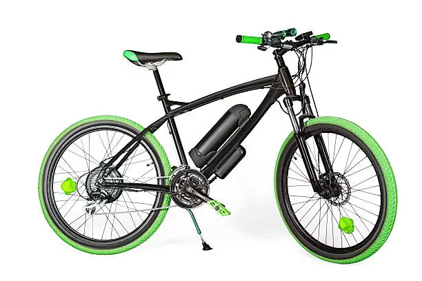 Black and green electric bike isolated on white with clipping path