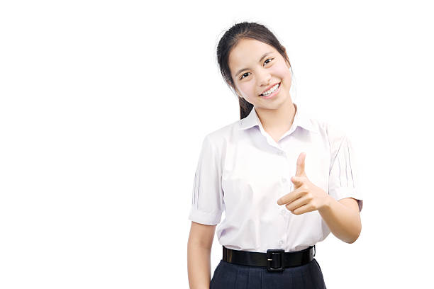 portrait of an Asian student on white background