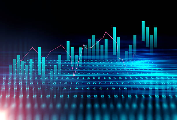 grafico finanziario tecnico su base astratta tecnologia - technology finance growth improvement foto e immagini stock