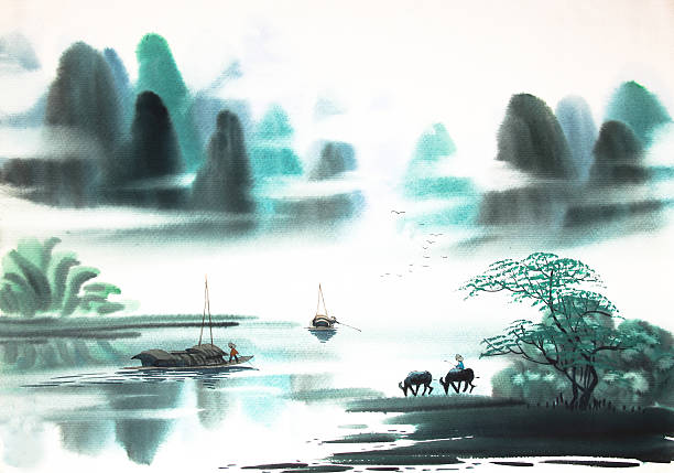 istock Chinese landscape watercolor painting 542075074