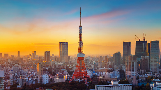 Tokyo, Japan - November 28 2015: Tokyo Tower built in 1958, it was the main source of antenna leasing and tourism, over 150 million people visited the tower since its opening.