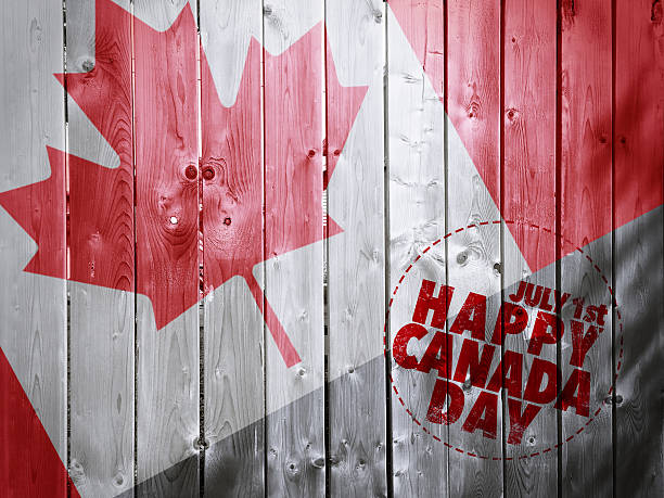 Happy Canada day on Wooden fence texture background