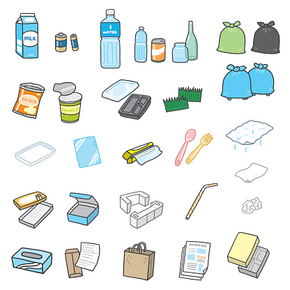 Vector illustration depicting various types of garbage.