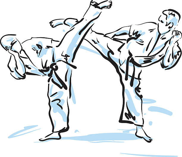 illustrazioni stock, clip art, cartoni animati e icone di tendenza di combattenti di karatè, illustrazione vettoriale - tae kwon do
