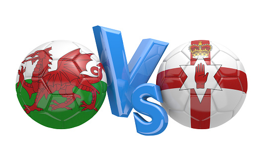 Football match versus concept between Wales and Northern Ireland for a championship tournament.