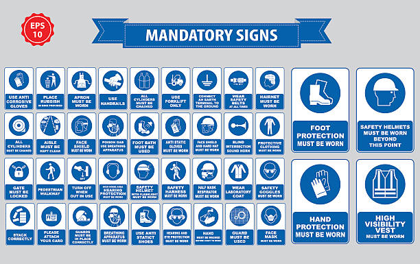 обязательные организма, строительство, здравоохранение, знак безопасности для промышленного применения - ppe stock illustrations
