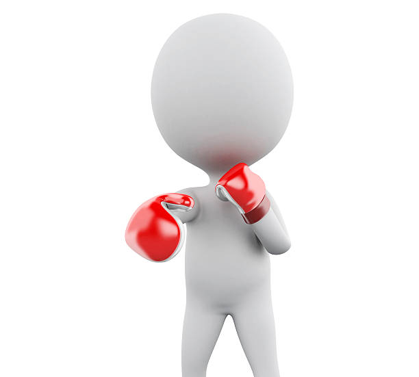 istock 3d White people with red boxing gloves. 542086822