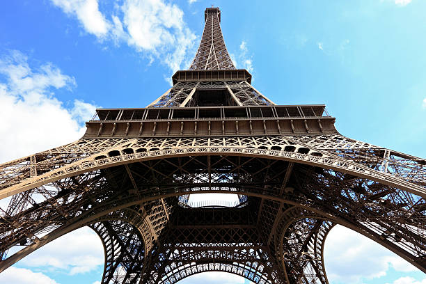hand that measures with the span the Eiffel Tower in Paris France