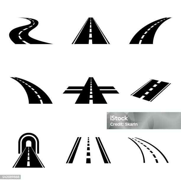 Vector Black Car Road Icons Set Stock Illustration - Download Image Now - Road, Icon Symbol, Street
