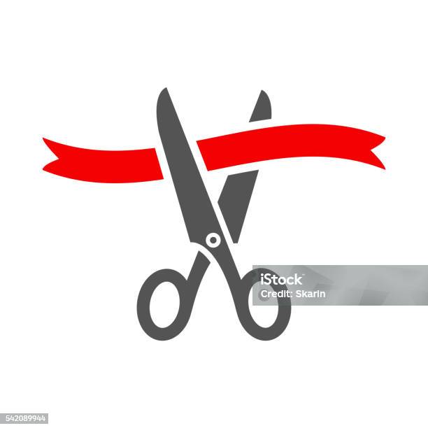 Scissors Cutting Red Ribbon Stock Illustration - Download Image Now - Icon Symbol, Adhesive Tape, Cutting