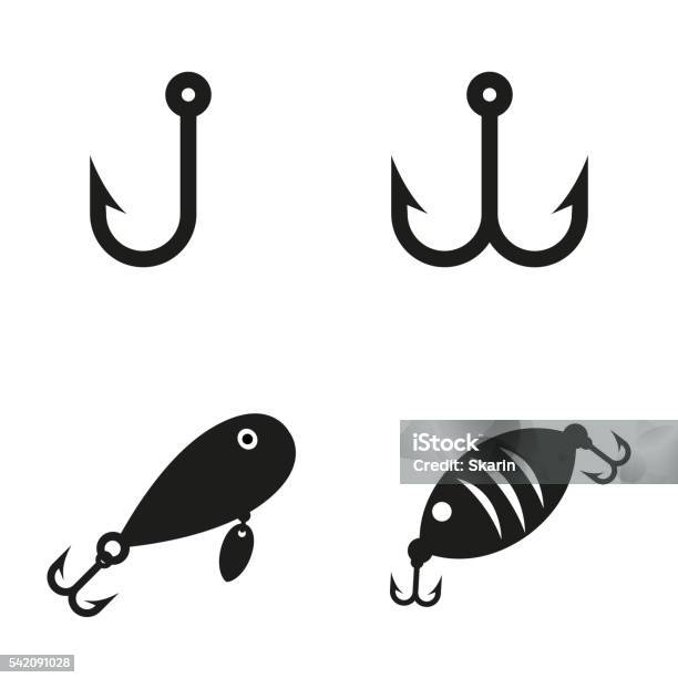 Vector Black Fishing Hooks Icons Set Stock Illustration - Download Image Now - Fishing Hook, Icon, Fishing Bait