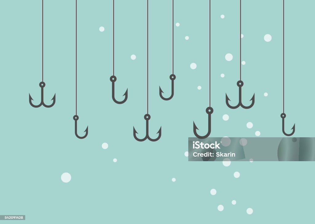 Iconos Vector negro conjunto de ganchos de pesca. - arte vectorial de Pescar libre de derechos