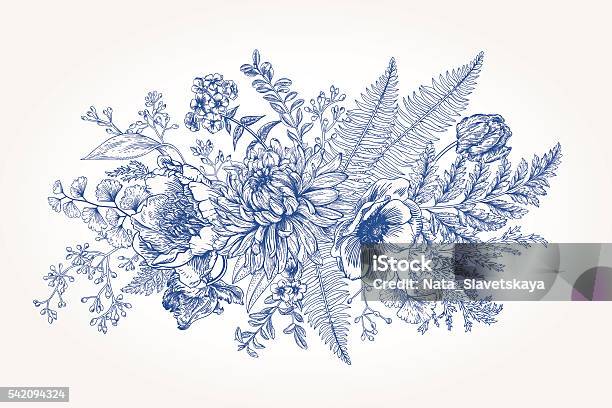 Bouquet With A Garden With Flowers Stock Illustration - Download Image Now - Flower, Illustration, Floral Pattern