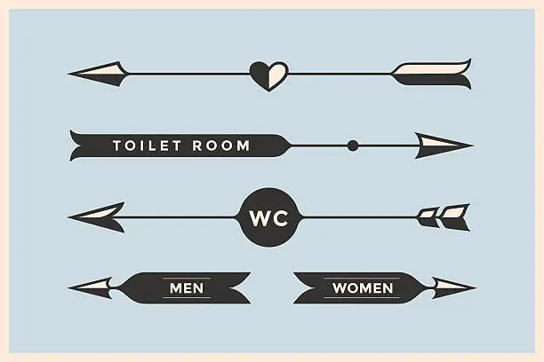 Vector illustration of Set of vintage arrows and banners with inscription WC, Toilet