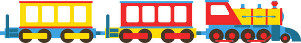 illustrazioni stock, clip art, cartoni animati e icone di tendenza di illustrazione vettoriale di treno giocattolo. - omino di legno