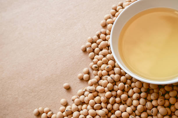 istock oil and soy beans on brown paper 542103624