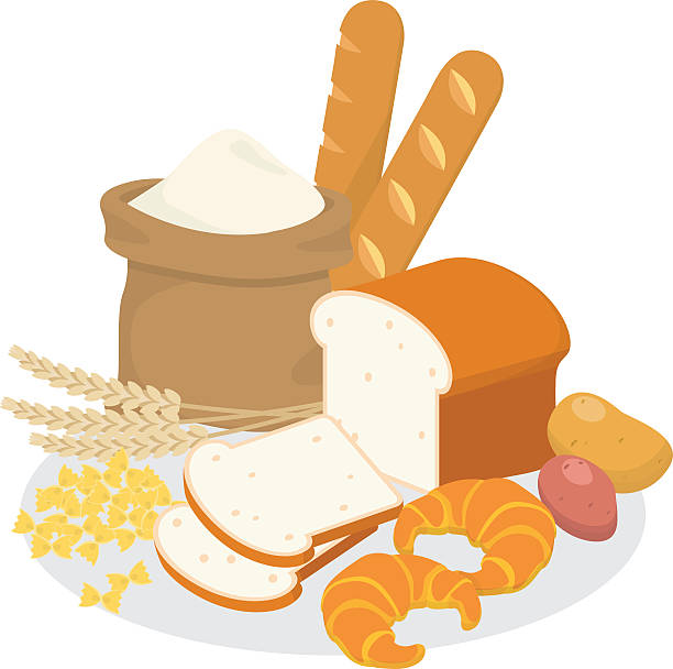 węglowodany żywności. - baked bread brown carbohydrates stock illustrations