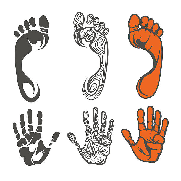 powierzchnia postojowa i ręcznie wzór sylwetki - handprint human hand pattern white background stock illustrations