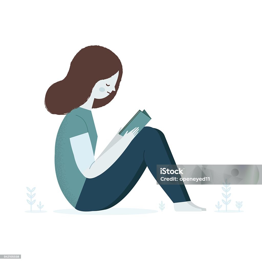 Reading Girl Cute Girl reading a book on nature. Vector illustration Mental Health stock vector