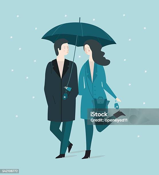 Couple Under Umbrella Stock Illustration - Download Image Now - Umbrella, Christmas, Illustration