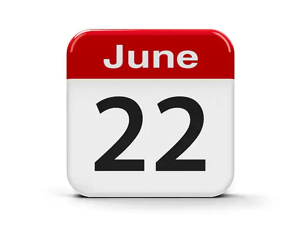 Calendar web button - The Twenty Second of June, three-dimensional rendering, 3D illustration