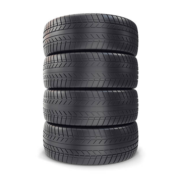 istock Pile Car wheels on white background. 3d illustration 542170496
