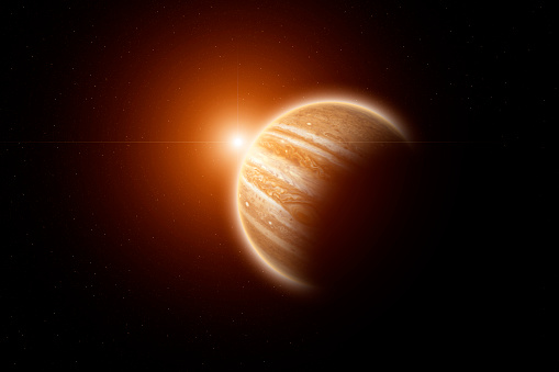 Sol naciente en el planeta Júpiter photo