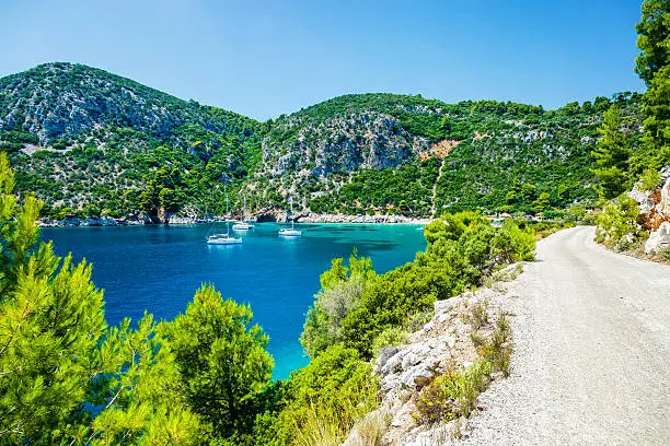 Limnonari beach, Skopelos island, Sporades, Greece.