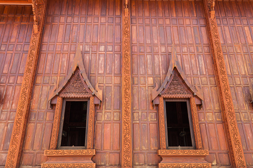 Exterior of  Thai style window at the sub urban temple