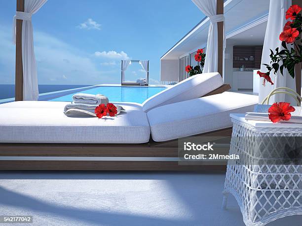 Luxury Swimming Pool With Hibiscus Flower 3d Rendering Stock Photo - Download Image Now