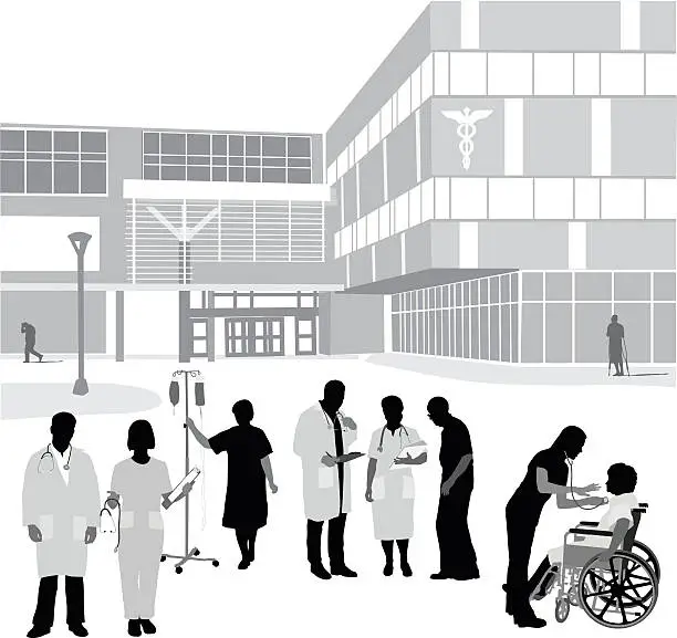 Vector illustration of Hospital Entrance And Occupants