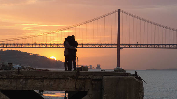 Couple by the Tagus River stock photo