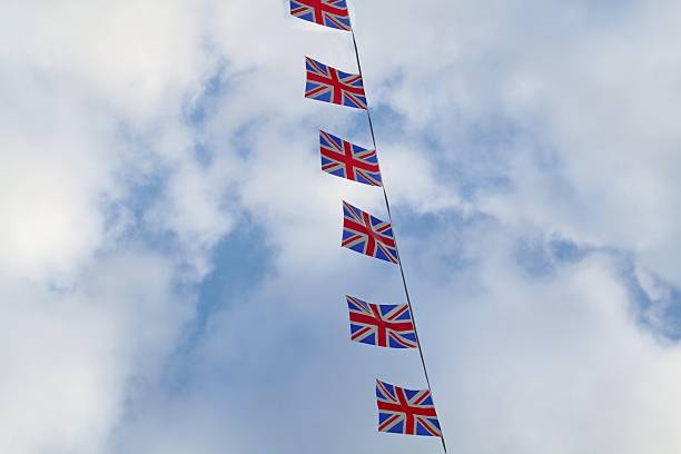 istock British flag bunting against blue sky 542182944