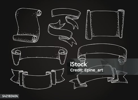 istock Set of  hand drawn vector scrolled ribbons on blackboard 542183404