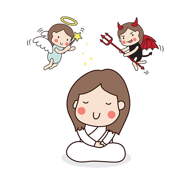 Girl Meditating Angel And Devil Stock Illustration - Download Image Now -  Angel, Role Model, Adult - iStock