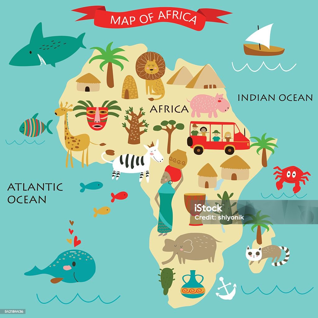 africa Vector illustration of Africa with its animals and national peculiarities Map stock vector